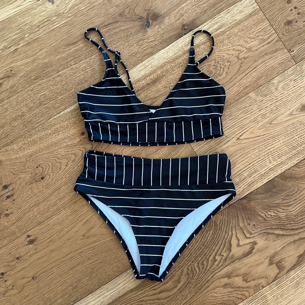 Shein black and white striped bikini
